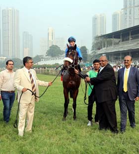 Trainer Karthik Ganapathy and Arun Alagappan leading in Buckingham, winner of Rattonsey Multi-Million at Mumbai on Sunday.